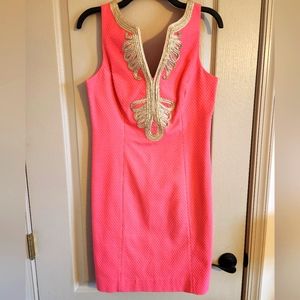 Lilly Pulitzer Pink Midi Dress with Gold Accents